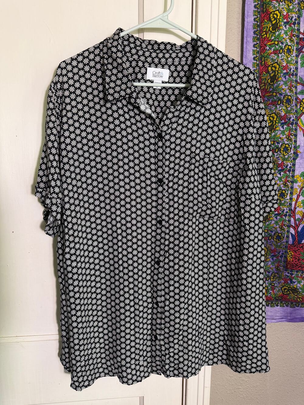 Croft & Barrow Black White Floral Button Front Blouse Plus Size 3X